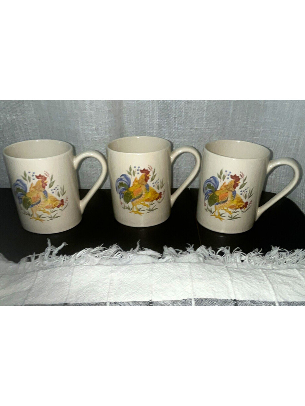 Corelle Coordinates Stoneware Set of 3 8 oz Rooster Country Mugs Stackable